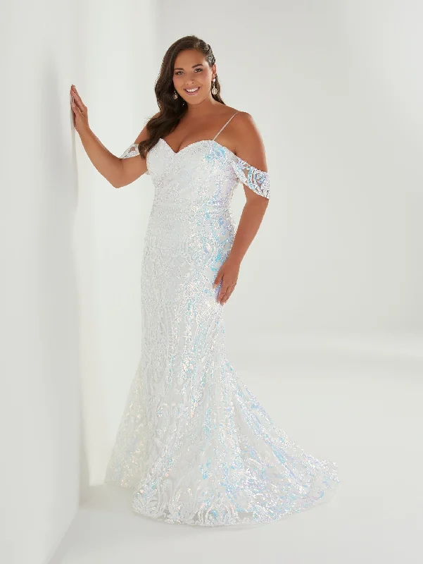 Plus Size Sequin Cold Shoulder Gown by Tiffany Designs 16958