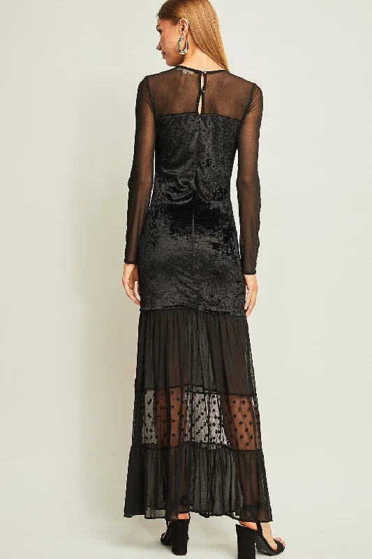 Black Velvet and Mesh Maxi Dress