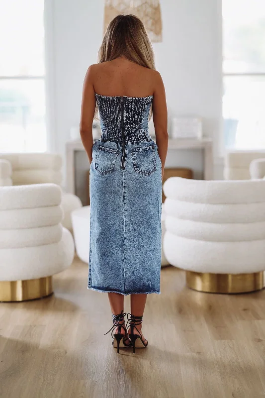 Denim Midi Dress - Acid Wash Medium