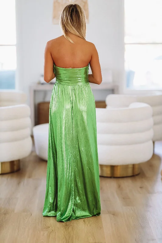 Metallic Shimmer Maxi Dress - Green