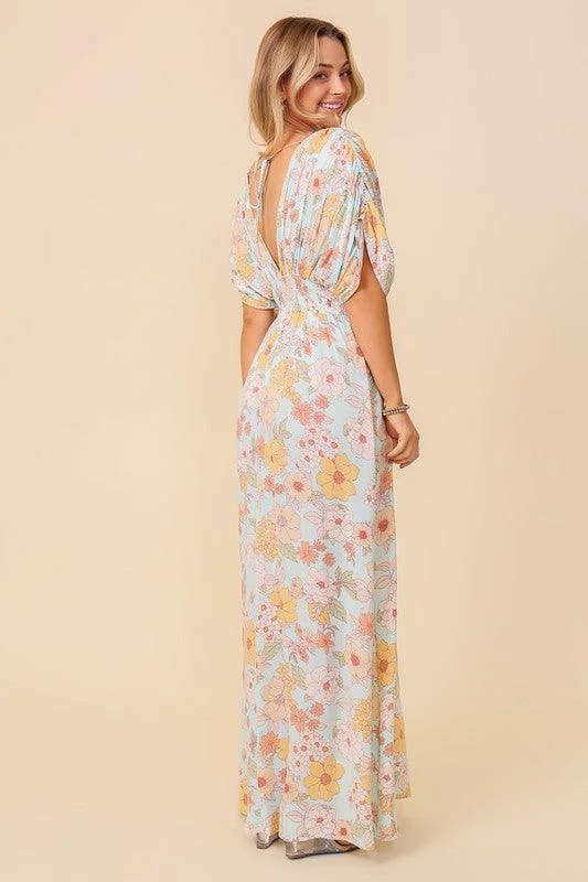 Mint Retro Floral Maxi Dress