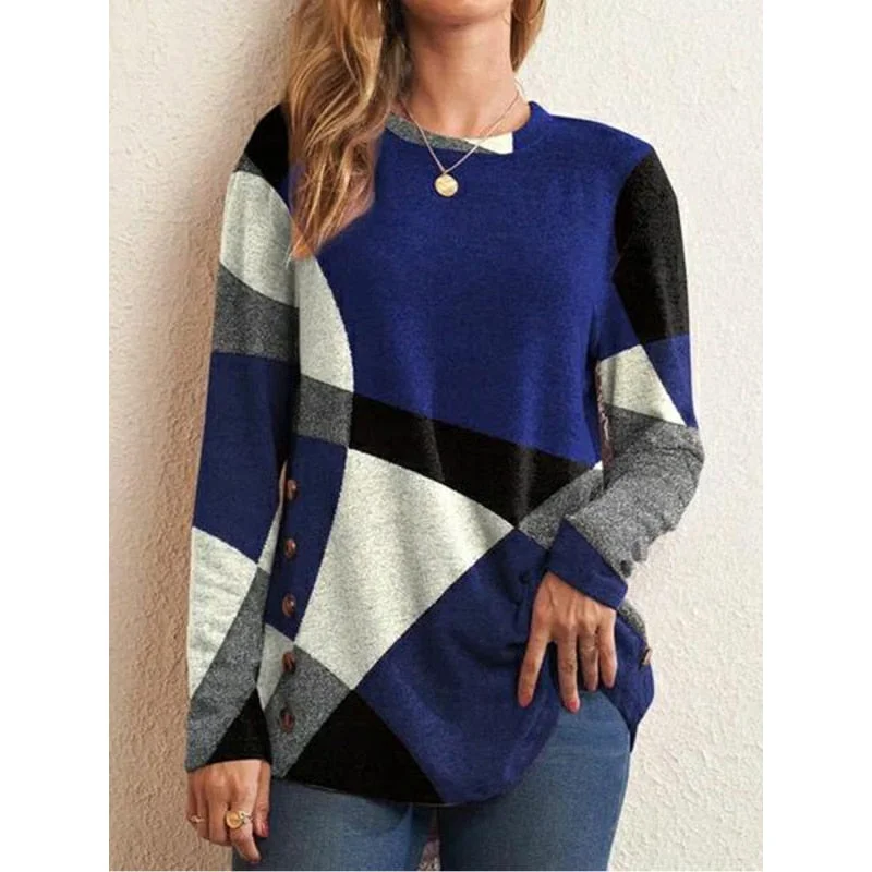 FashionSierra - Vintage Patchwork Long Sleeve O-Neck All-match Top