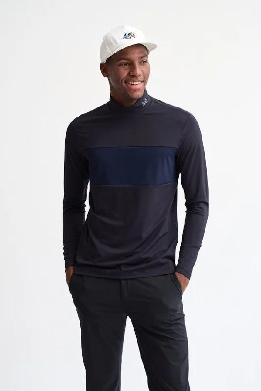 CollarBlocked Mock-Neck Long-Sleeve T-Shirt(Color-block mock-neck long-sleeved T-shirt)