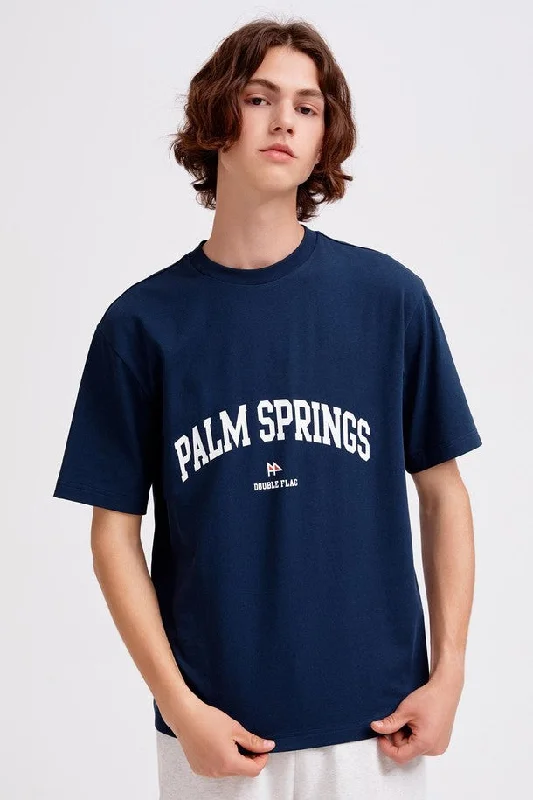 DF PALM SPRING Navy BigLOGO Point Short Sleeve Round T-Shirt (DWTS2B991N3)