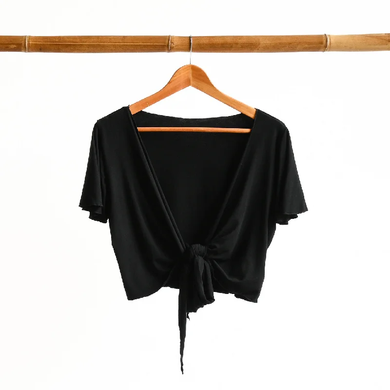 Ballet Wrap Top in Bamboo by KOBOMO - Flutter Sleeve