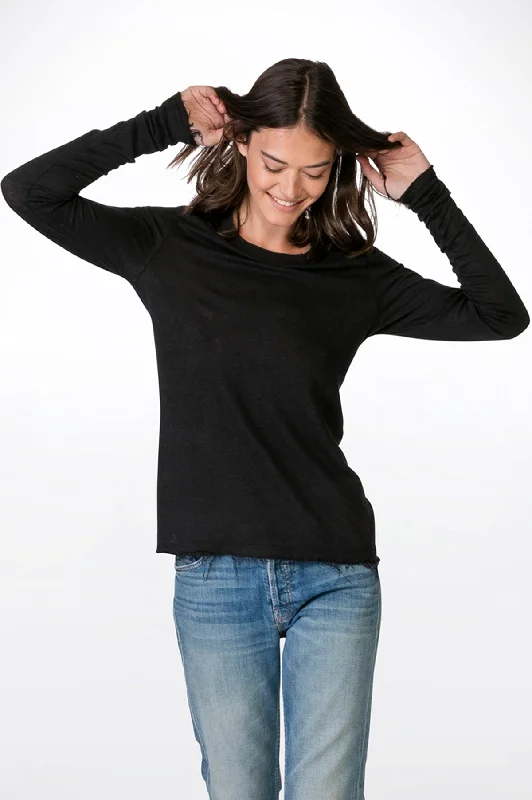 Black  Long Sleeves Linen T-Shirt