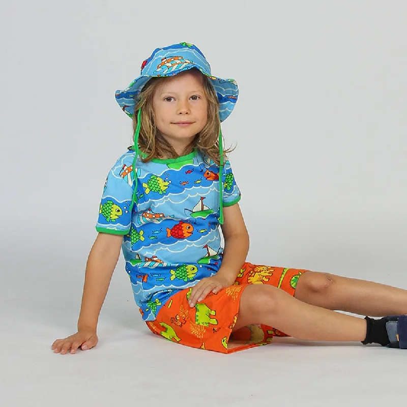 Boat and Fish Short Sleeve Shirt - Blue Grotto - 1 Left Size 9-10 years