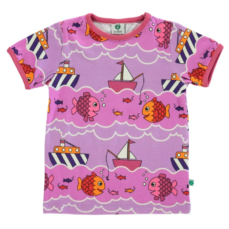 Boat and Fish Short Sleeve Shirt - Violet Tulle