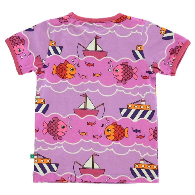 Boat and Fish Short Sleeve Shirt - Violet Tulle