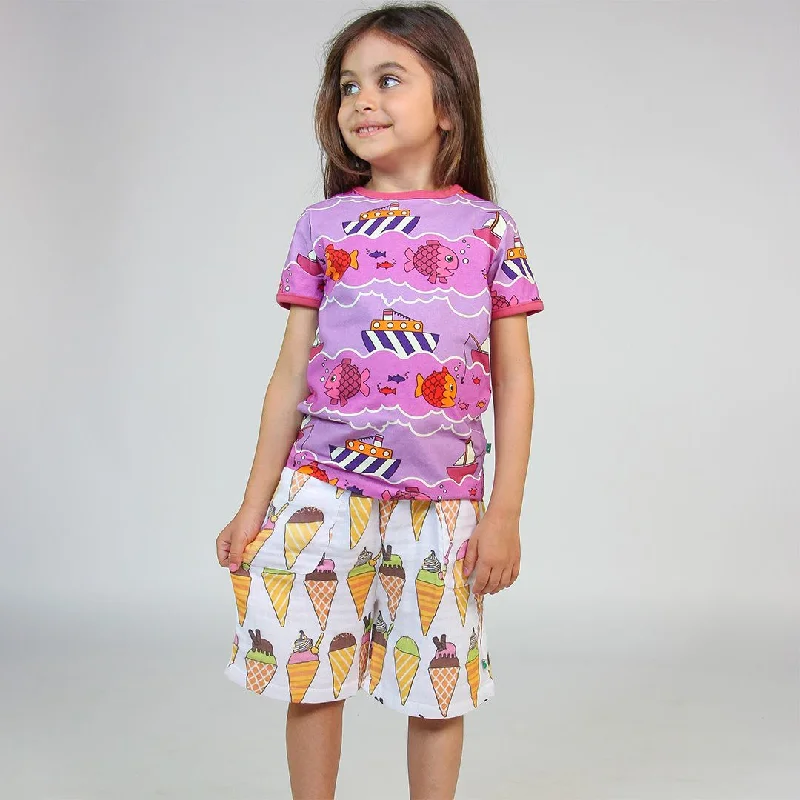 Boat and Fish Short Sleeve Shirt - Violet Tulle