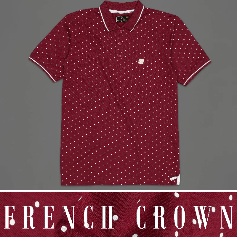 Claret Red Polka Dotted Organic Cotton Mercerised Pique Polo