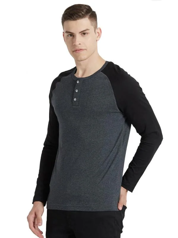 Cotton Solid Full Sleeves Henley Neck T-Shirt