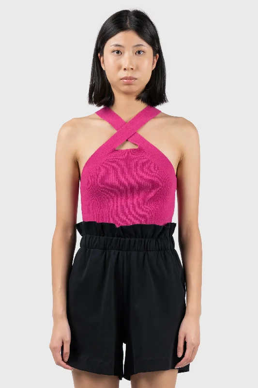 Cross Over Halterneck Knit Top