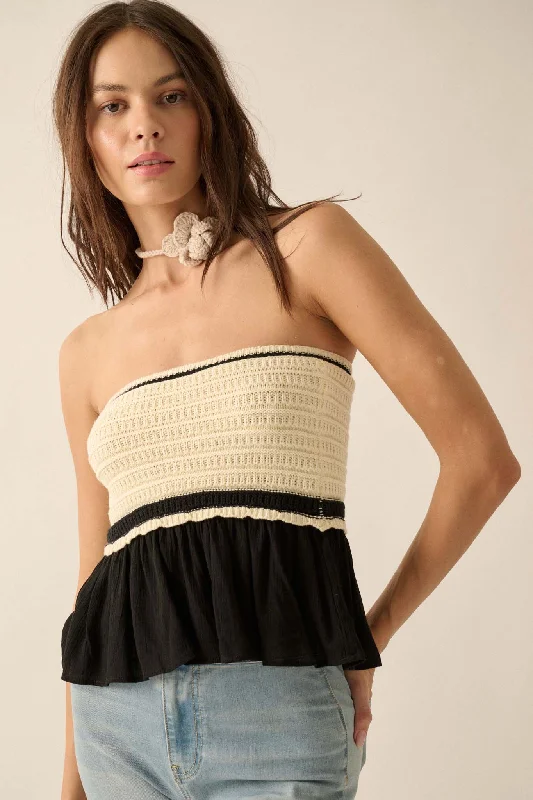 Delightful Darling Strapless Crochet Peplum Top