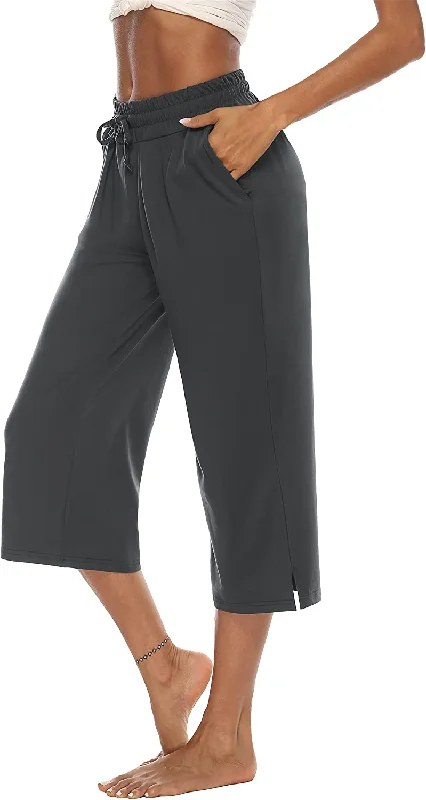 FashionSierra - Capri Pants Wide Leg Crop Pants Loose Comfy Drawstring Lounge Pajama Yoga Capris