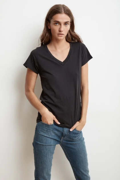 Jill City Black Cotton Slub Tee