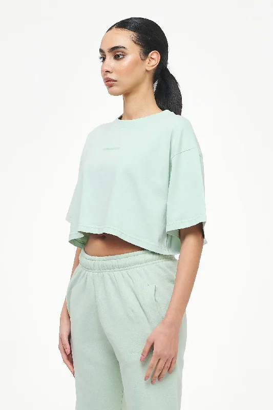 Layla Oversized Cropped Tee Vintage Washed Milky Green Gum