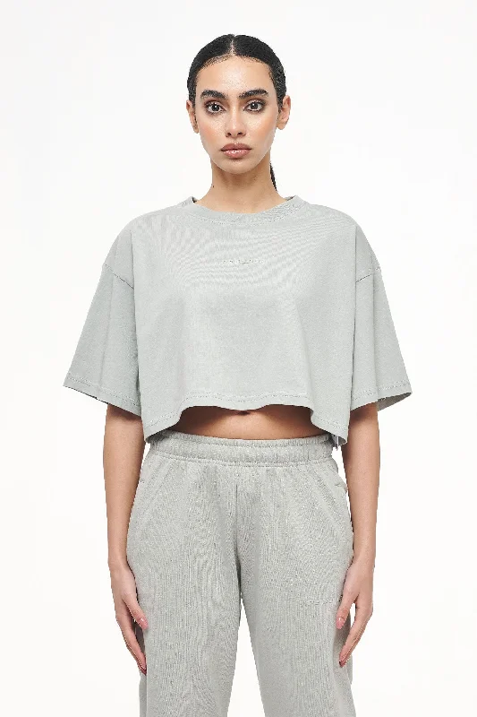 Layla Oversized Cropped Tee Vintage Washed Quiet Gray Gum