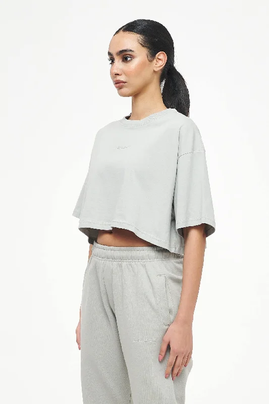 Layla Oversized Cropped Tee Vintage Washed Quiet Gray Gum