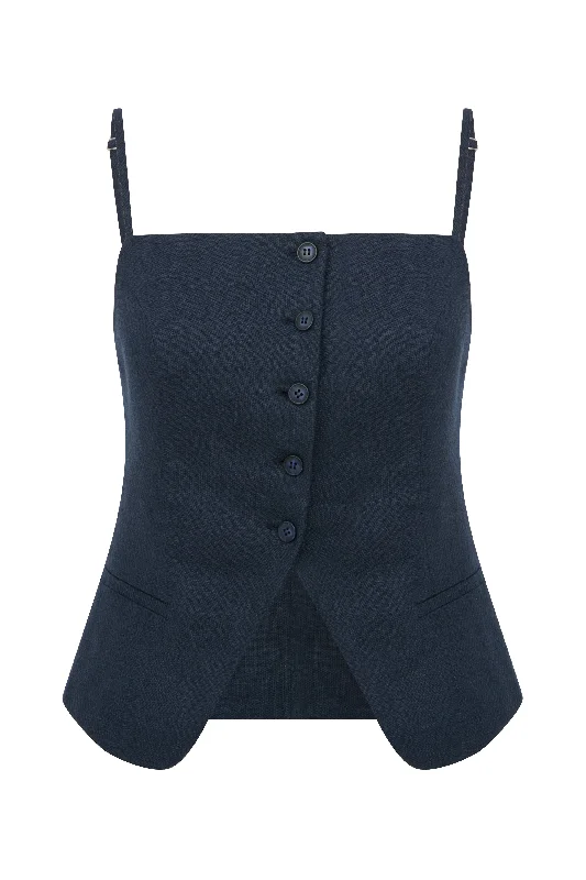 Marona Linen Top in Dark Navy