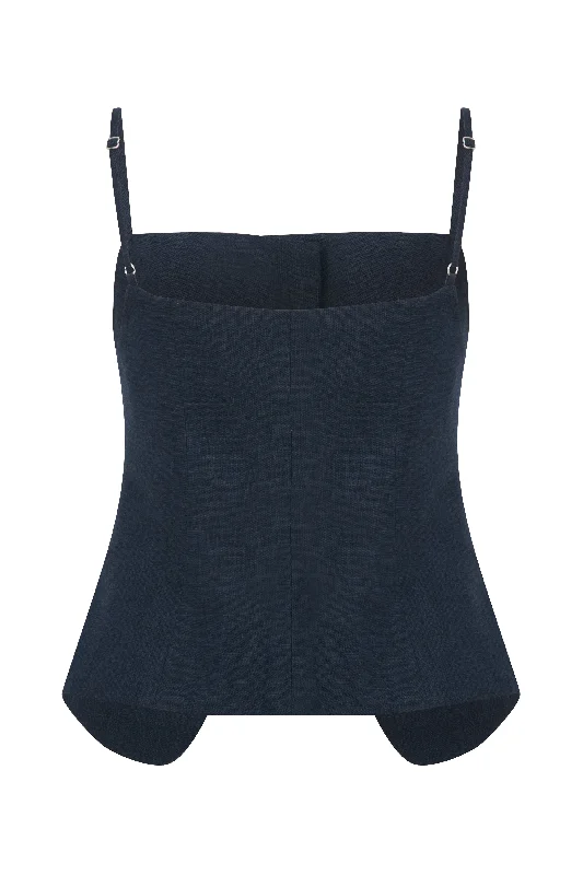 Marona Linen Top in Dark Navy