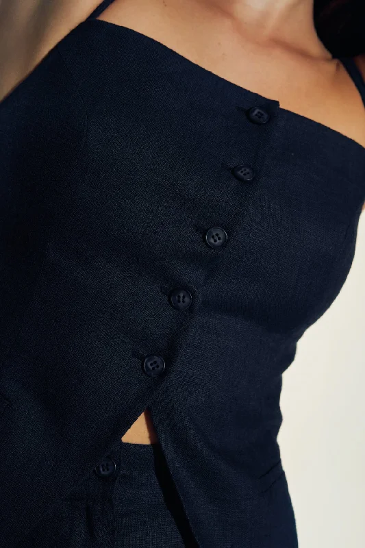 Marona Linen Top in Dark Navy