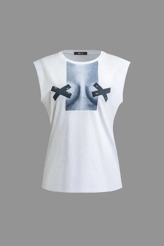 Body Print Sleeveless T-shirt