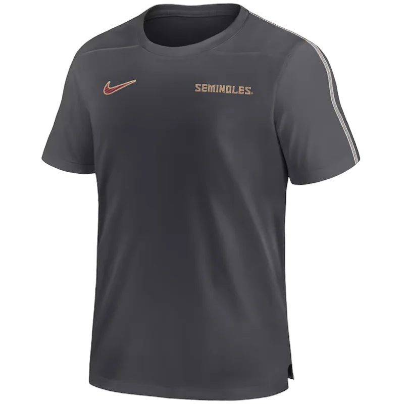 Nike Youth Seminoles Dri-fit Coaches Short Sleeve UV Top - Anthracite