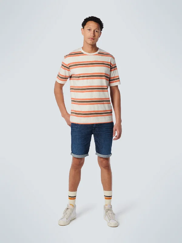 No Excess - Multi-Stripe Melange Crewneck Tee - Papaya