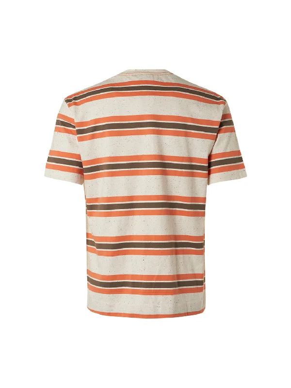 No Excess - Multi-Stripe Melange Crewneck Tee - Papaya