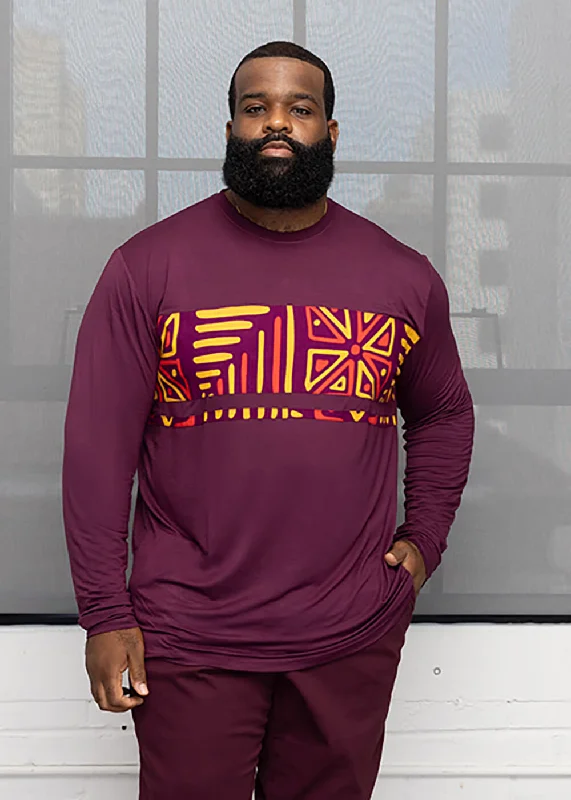 Ore Men's African Print Long Sleeve T-Shirt (Plum/Plum Gold Tribal)