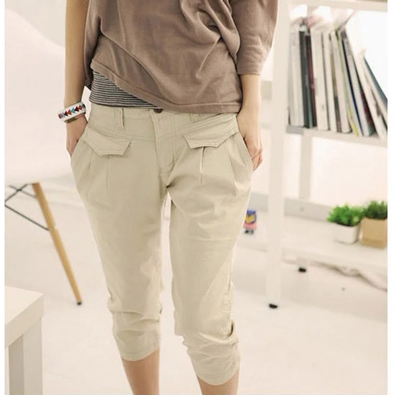 FashionSierra - Woman Pants Casual Cropped Trousers Capris Beige Harem Pants