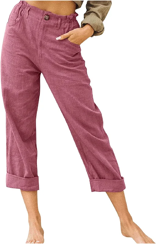 FashionSierra - Beach Linen Shorts 3/4 Sweatpants Capri Pants Elastic Waist Cropped Harem Pants