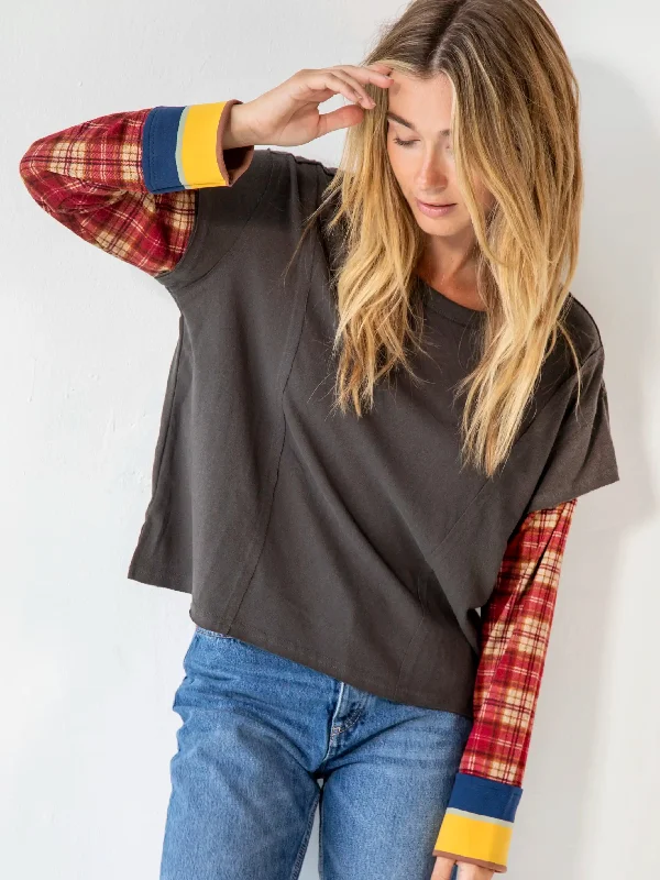 Penny Layered Knit Top - Charcoal