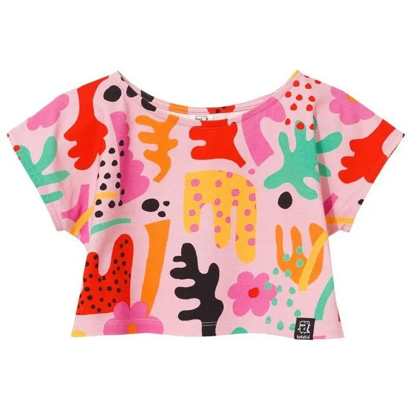 Pink Abstract Cropped Short Sleeve Shirt - 2 Left Size 4-6 & 8-10 years