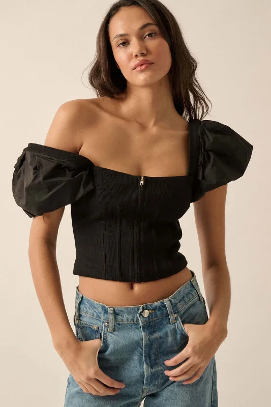 Princess Diaries Puff-Sleeve Zipped Corset Top