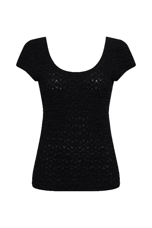 Pucker Up Lace Scoop Cap Tee Black