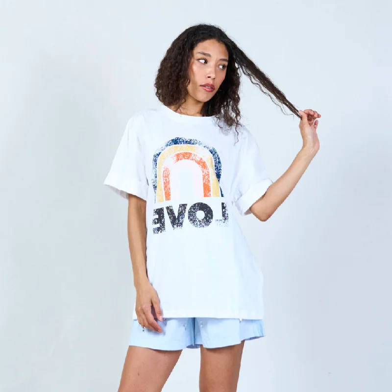 Retro rainbow love t-shirt wholesale