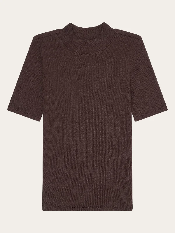 Rib high neck short sleeve - Chocolate Plum