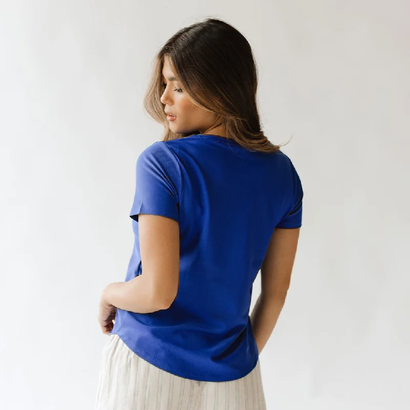 Ribbed Basic Crew Neck Tee, Cobalt