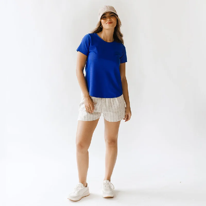 Ribbed Basic Crew Neck Tee, Cobalt