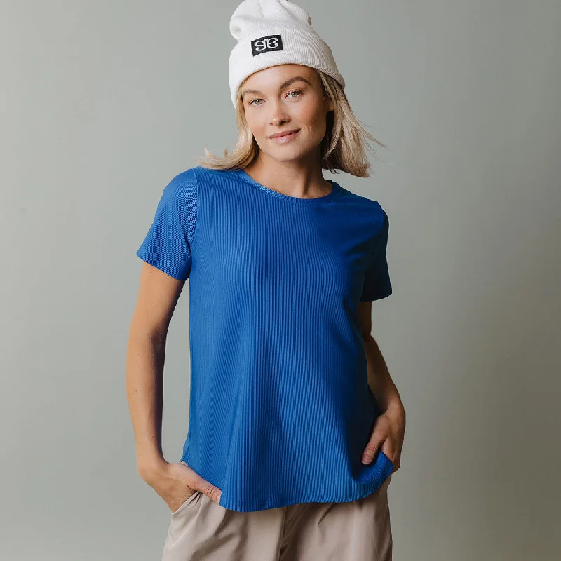 Ribbed Basic Crew Neck Tee, Cobalt