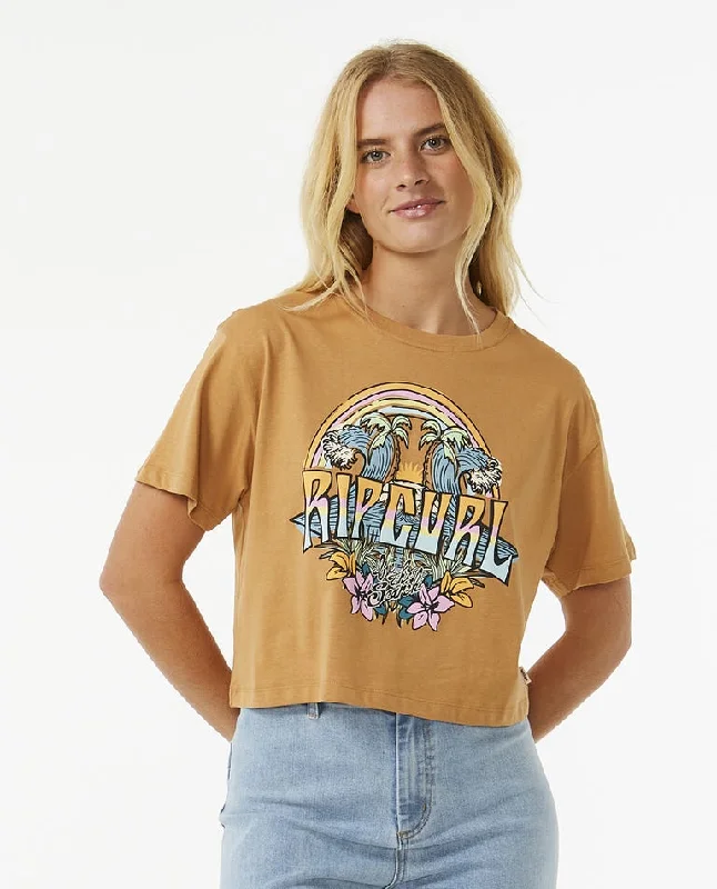 Rip Curl Block Party Crop Tee-Light Brown