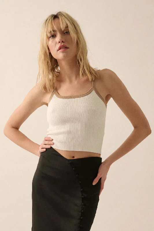 Shaper Fit Cropped Rib-Knit Contrast Cami Top