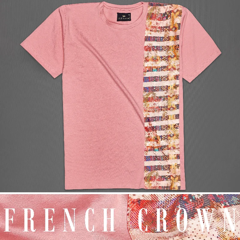 Sherbet Pink with Multicolour Patchwork Organic Designer T-shirt