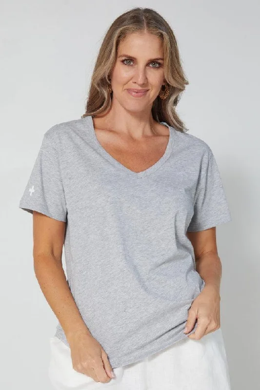 Stella + Gemma Villa V-Neck Tee - Grey Marle