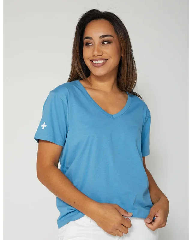 Stella + Gemma Villa V-Neck Tee - Oil Blue