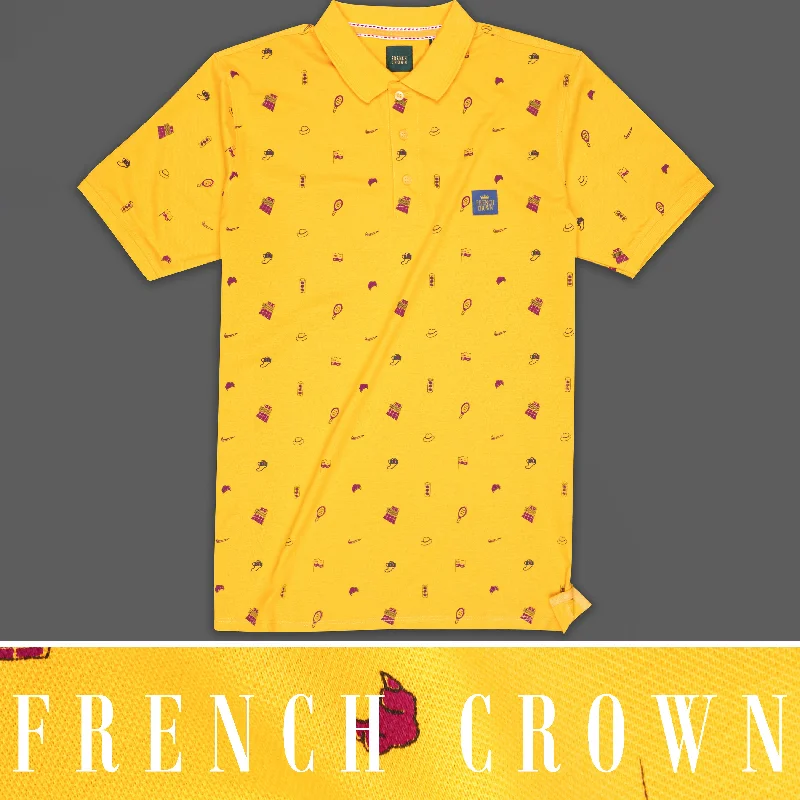 Sunglow Yellow Printed Organic Cotton Mercerised Pique Polo