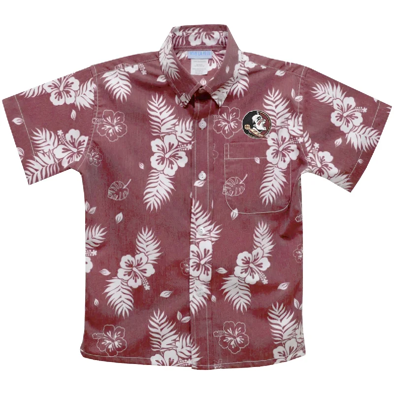 Vive La Fete Kid's Seminole Logo Hawaiian Shirt - Garnet