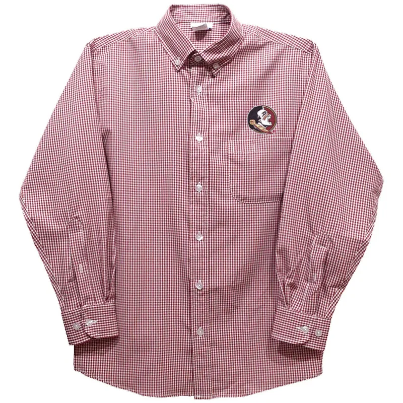 Vive La Fete Kid's Seminole Logo Mini Check Button Down Shirt - Garnet/White